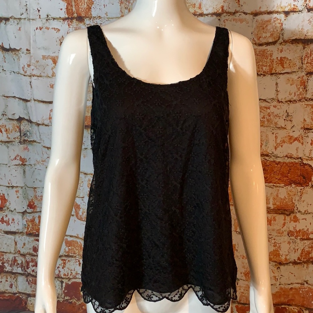 Loft Black Embroidered Lace Shell